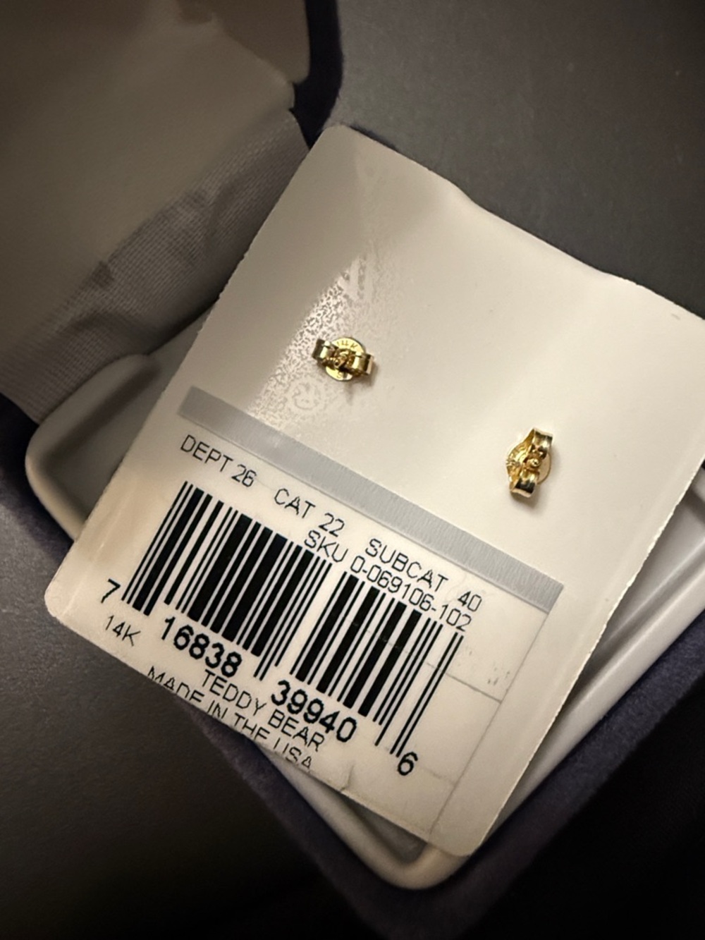 14K Gold Teddy Bear Stud Earrings for Kids - Picture 4 of 4